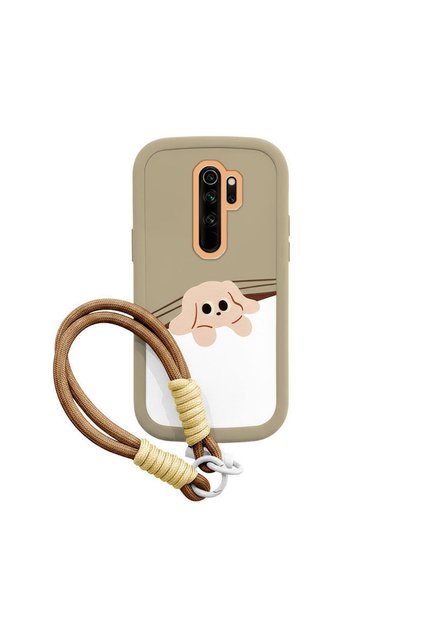 Xiaomi Redmi Note 8 Pro Uyumlu Kılıf El Bilekli Kedi ve Köpekli Silikon Kılıf Açık Kahverengi