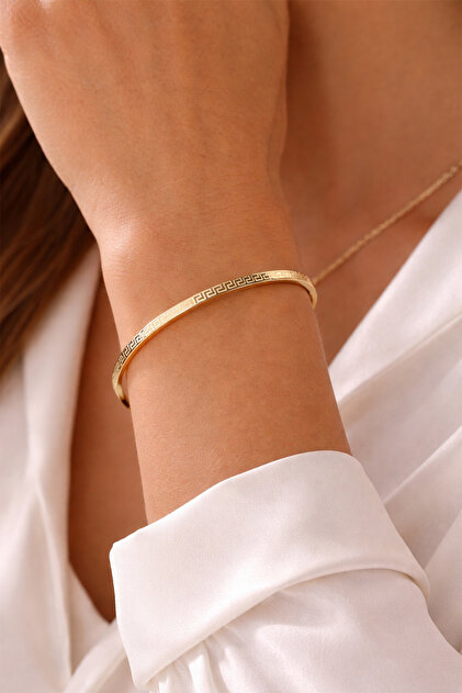 MOOM MÜCEVHERAT 14 Ayar Altın Lazer Grek Desenli Kelepçe Bilezik