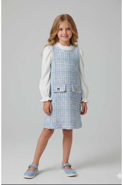 Girl's Plaid Double Gilet Dress