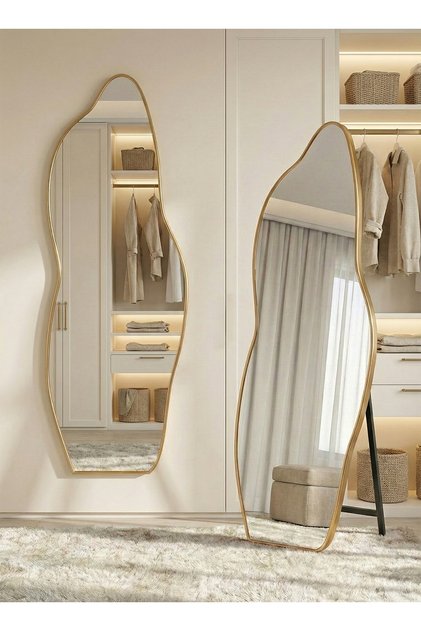 Large Shatterproof Mirror170X70 Cm Elegant Design Gold Metal Frame And Back Stand