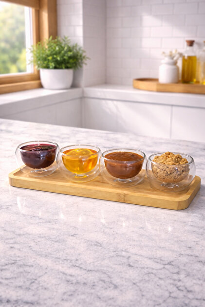 Set of Bamboo Long Plate and Jam Bowl