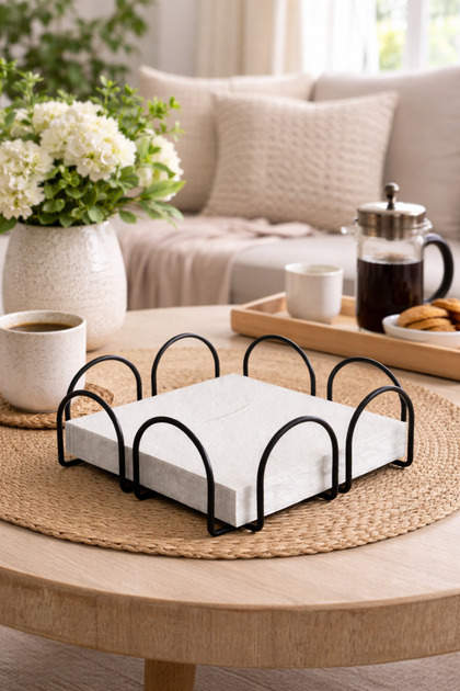 Square Black Napkin Holder Metal Black Colored Countertop Table Top Napkin Holder