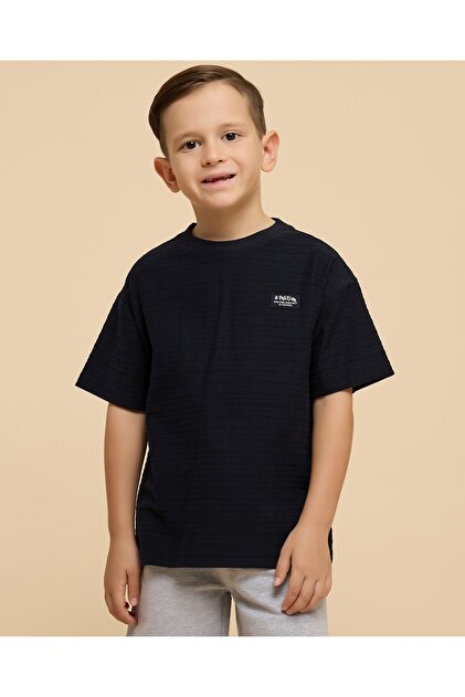 Textured T-Shirt with Crew Neck and Short Sleeves