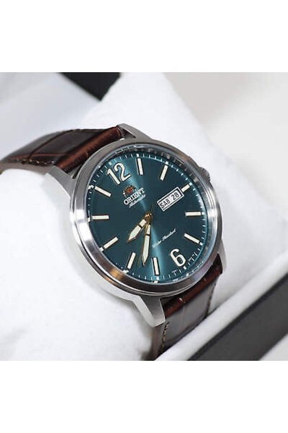 Men's Automatic Green Dial Brown Leather Strap Watch