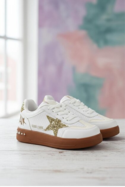 Oksit Goldens Işıltılı Yıldız Detaylı Kız Çocuk Sneaker Konforlu