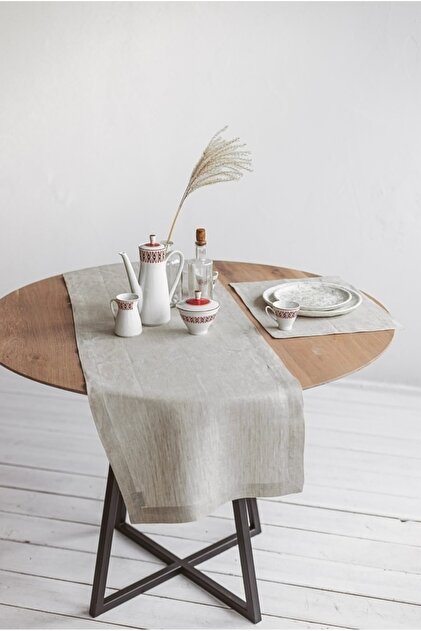 Premium Taş Renk Linen Keten Runner 40 X 150cm