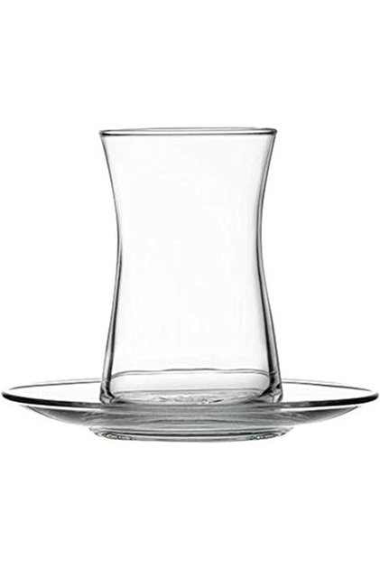 Pasabahce Heybeli 12Pc Tea Set With Saucer, 95483/GBOM, 12 Pieces, Easy To Clean, Durable, Clear