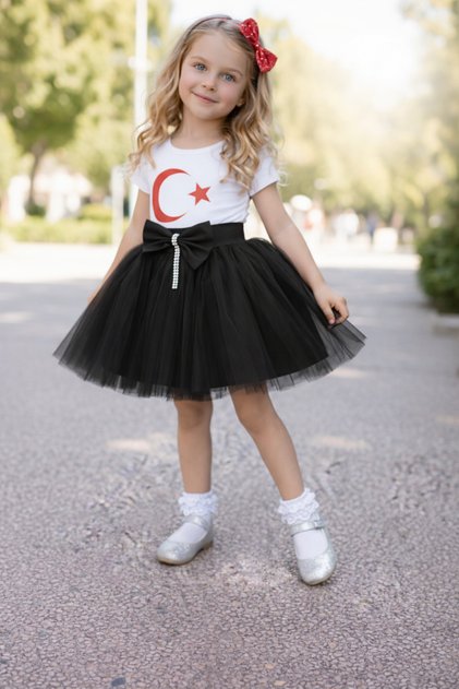 T-shirt Ve Tüttü Etek 23 Nisan 29 Ekim 19 Mayıs Doğum Günü ve Parti Kıyafeti