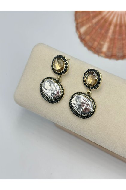 Antique Detailed Two-Tone Earrings (Brass Plated)