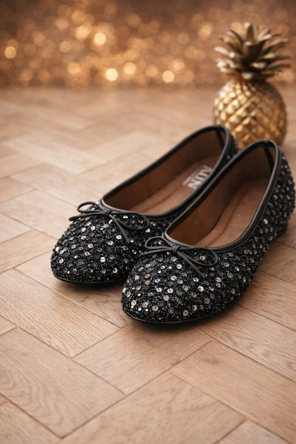 Sequined Glitter Buckle Detailed Women's Stylish Daily Ballerinas Home Ballerinas