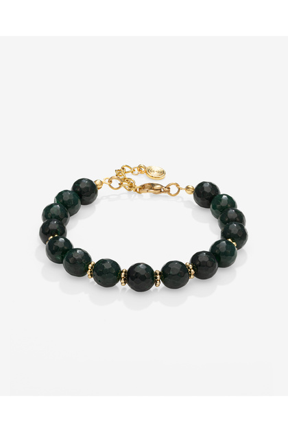 Natural Stone 10 mm Black Faceted Onyx Focus Women's Bracelet in Gift Box