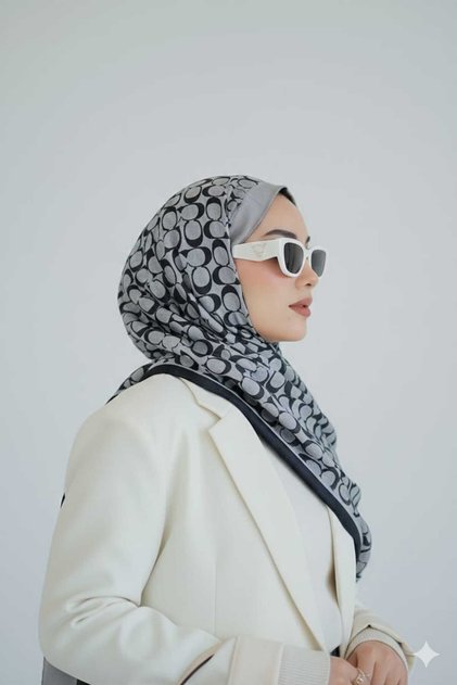 C Pattern Double-Sided Jacquard Cashmere Silk Shawl Gray-Black