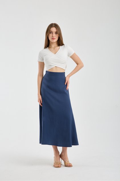 Dökümlü Kloş Uzun Etek – Yandan Fermuarlı, Tesettür Uyumlu 94/96 CM