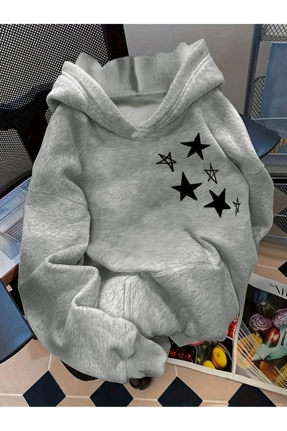 Unisex Printed Hooded Kangaroo Pocket Comfortable Fit Oversized Cut Sweatshirt