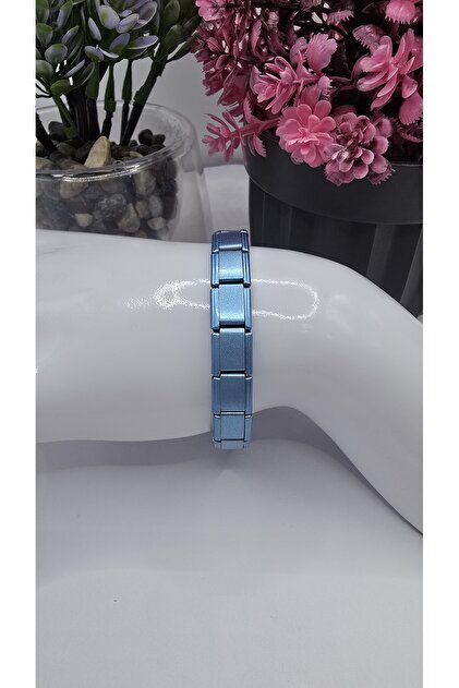 Italian Steel Charm Bracelet Matte Blue Color Tarnish Resistant Stainless Unisex Adjustable-17Cm