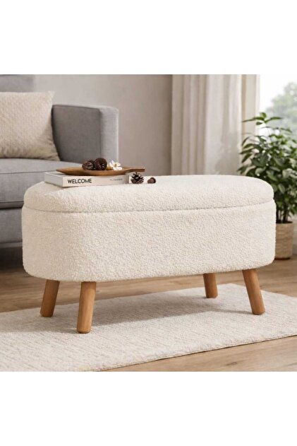 LİLYUM-B XLARGE 90 CM SANDIKLI YUMUŞACIK PELUŞ KUMAŞ DOĞAL GÜRGEN AYAKLI PUF KOLTUK BENCH