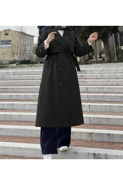Premium Oversize Trençkot Siyah