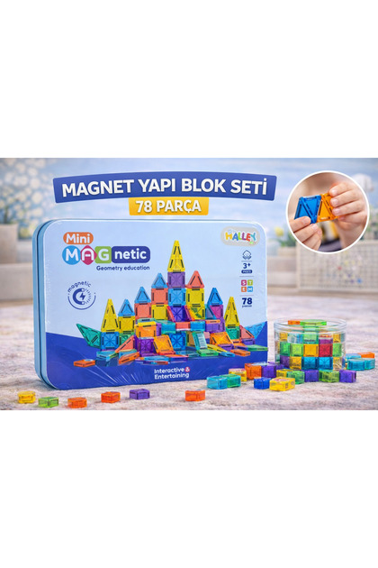 Magnet Yapı Blok Seti 78 Parça Manyetik STEM Eğitici Renkli İnşa Oyuncağı