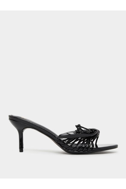 Women Black Woven Strap Heel Sandals