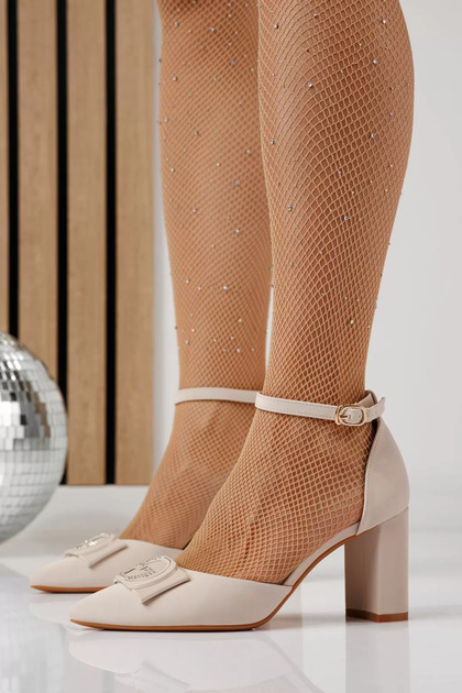 Pantofi cu toc dama bej din piele ecologica Erica #24251 - 40