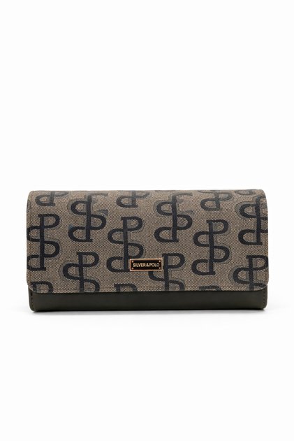 Silver Polo Women's Wallet Monogram Patterned Mink Khaki 1036