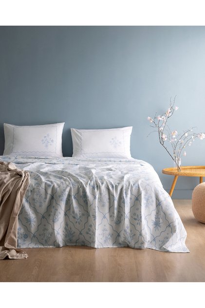 Set Rotule Tek Kişilik 100% bumbac cu imprimeu Karde - Albastru