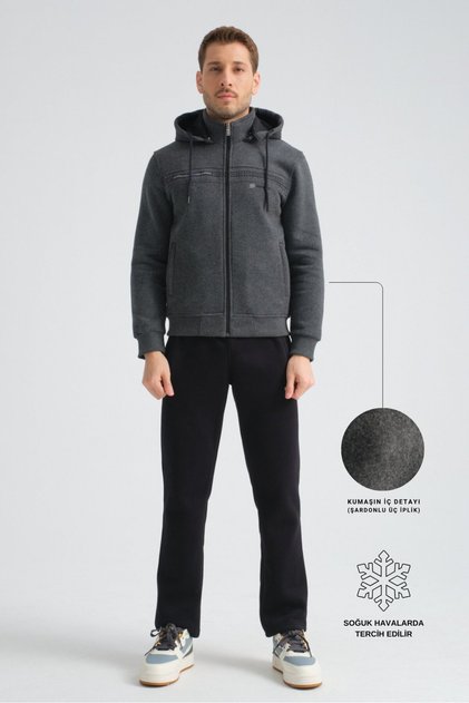 Anthracite Premium Winter Men's Tracksuit Set Regular Hooded