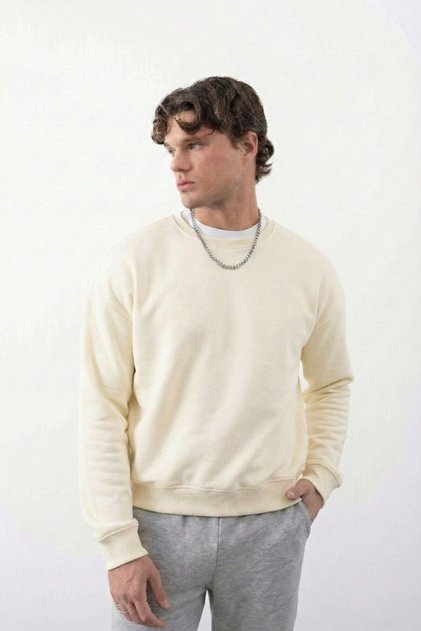 Erkek Boxy Oversize Vanilya Sarısı Sweatshirt