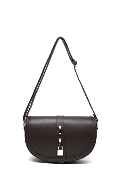 Brown Color Shk92 Faux Leather Single Compartment Snap Fastener Hand, Arm and Shoulder Bag with Lock Detail
