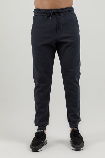 Fleece Men's Sweatpants with Wool Inside and Ribbed Cuffs, Navy Blue