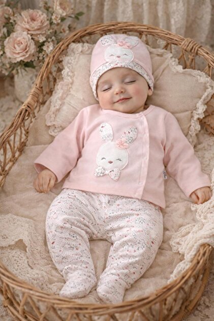 BYS BABY FASHION 5 Li Sevimli Tavşan Desenli Yenidoğan Kız Bebek