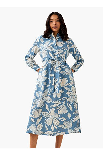 Midi Viscose Shirt Dress with Floral Print