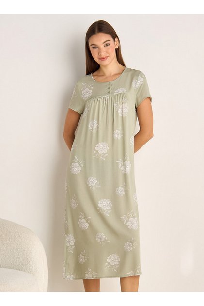 Midi Night Dress Short Sleeves Floral Print Viscose