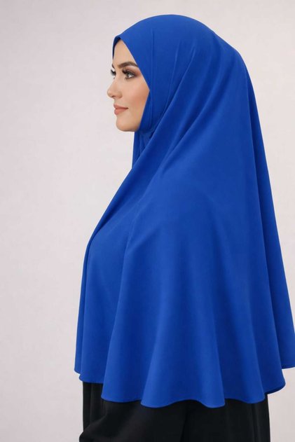 Ready-To-Wear Turban Veil Practical Scarf Hijab with Niqab - Prayer Covering Sufle (3XL) - Cobalt Blue