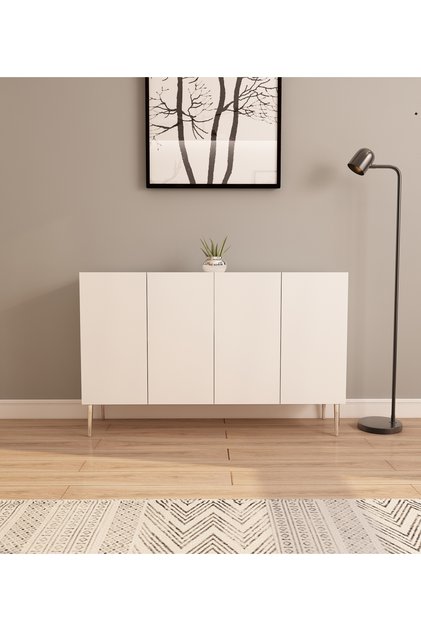 Serel 120 cm konsol, tv ünitesi, çok amaçlı dolap - Beyaz-Gümüş