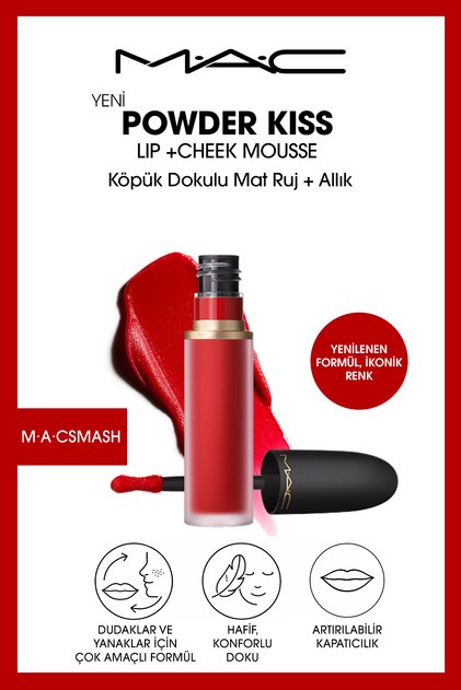 Powder Kiss Lip & Cheek Mousse Dudak ve Yanaklar için Buğulu Mat Ruj - M·A·Csmash
