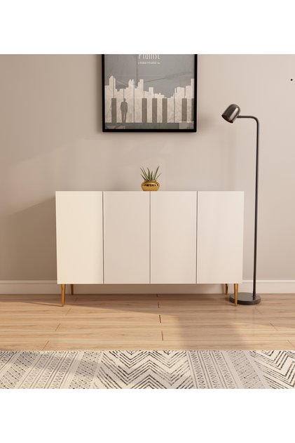 Serel 120 cm konsol, tv ünitesi, çok amaçlı dolap - Beyaz-Altın