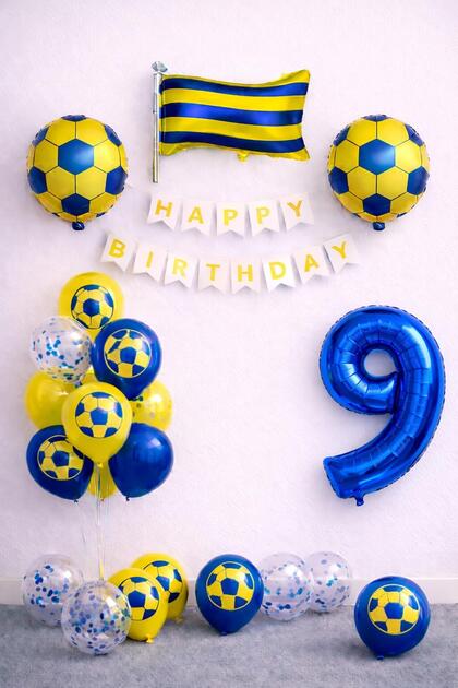 Yellow Navy Blue Football Themed 9Th Birthday Balloon Set
