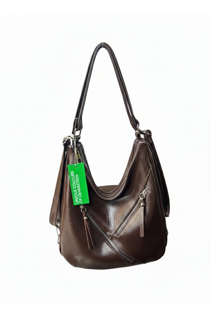 Brown Soft Faux Leather Large Size Backpack and Shoulder Bag