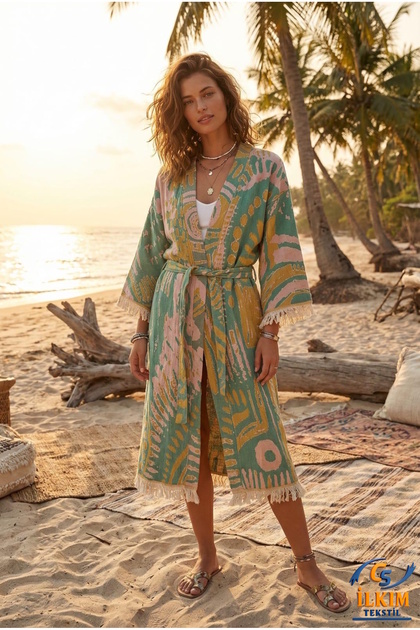 Müslin Kaftan Bornoz (Karma Desen) - Unisex %100 ORGANİK