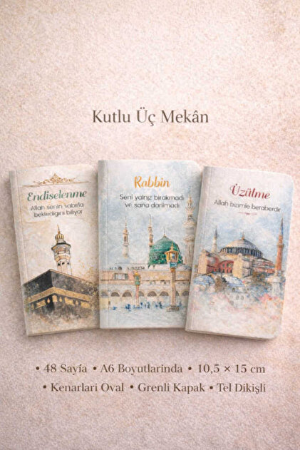 Kutlu Üç Mekan Notebook Trio Unlined Islamic Notebook