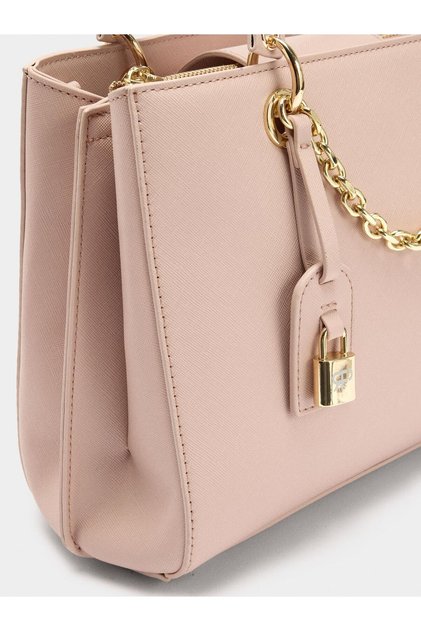 Dokulu ve Çıkabilir Charm Aksesuarlı Tote Çanta