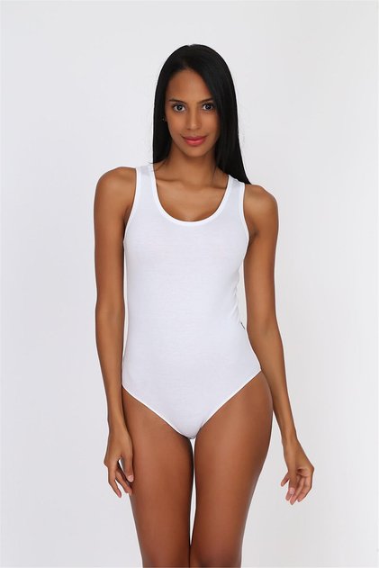 Women's White Cotton Wide Strap Snap Fastener Bodysuit
