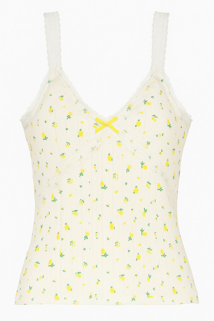 Women's Yellow Floral Lace Ribbed Undershirt