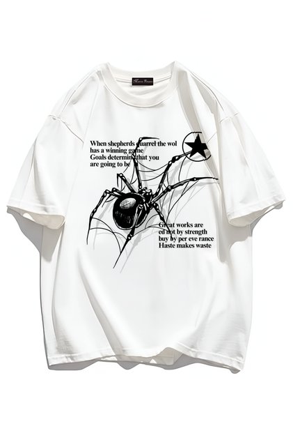 Unisex Casual Short Sleeve Spider Printed Youth Oversized T-Shirt