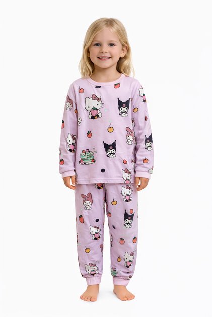 Kuromi Hello Kitty Patterned Girls' Pajama Set