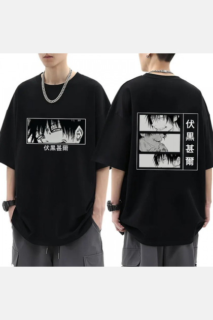 Anime Jujutsu Kaisen Toji Eyes Ön Arka Baskılı Unisex Oversize T-shirt