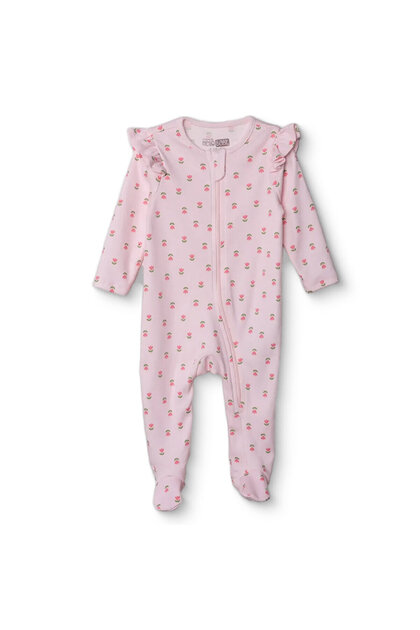HelloBaby HelloBaby Kız Bebek Patikli Tulum Çiçek Baskılı Fermuarlı Bisiklet Yaka Uzun Paça Uzun Kol