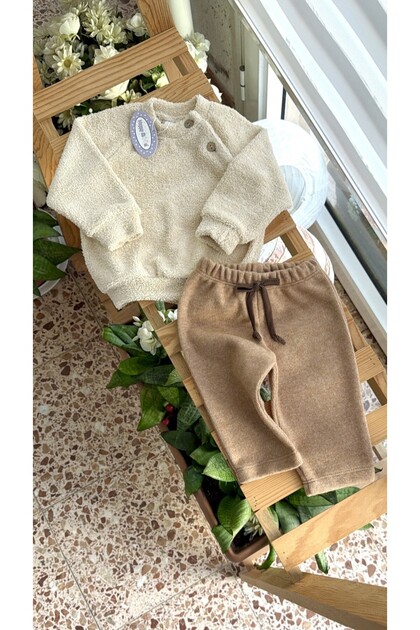 Bebek kıyafetleri hediyelik kışlık ikili takım unisex eşofman sweat alt pamuklu rahat