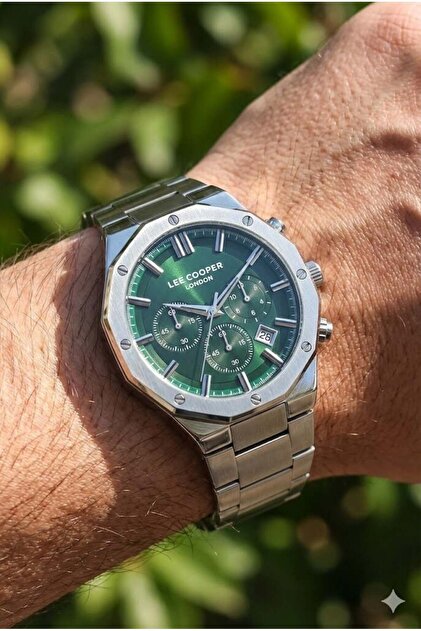 Lee Cooper Yeşil Kadran Erkek Kol Saati | 44mm Sekizgen Kasa, Çok